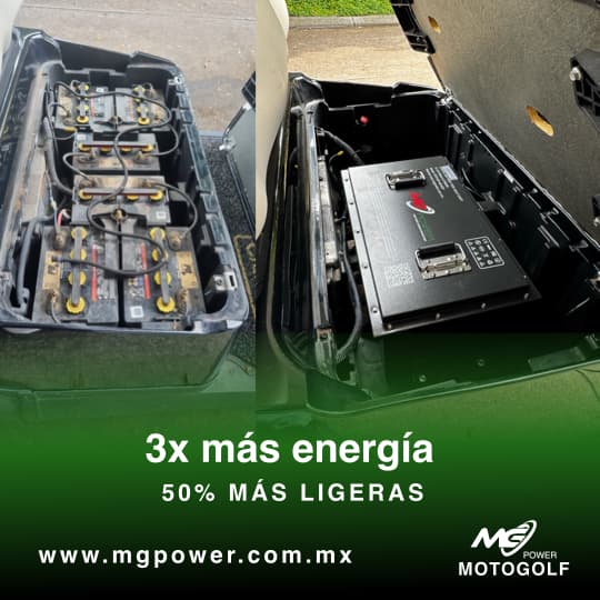 Conversión de batería plomo-ácido a litio LiFePO4 en carrito de golf antes y después